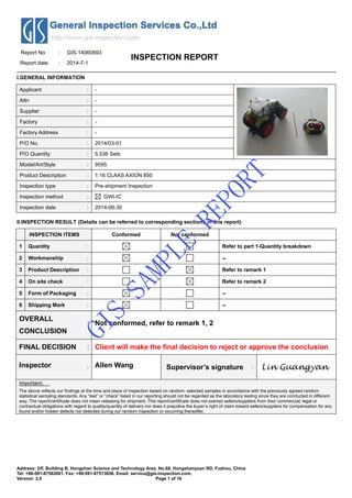 Kit Can Inspection Report Example Pre shipment inspection sample report for toy-ratio control car | PDF