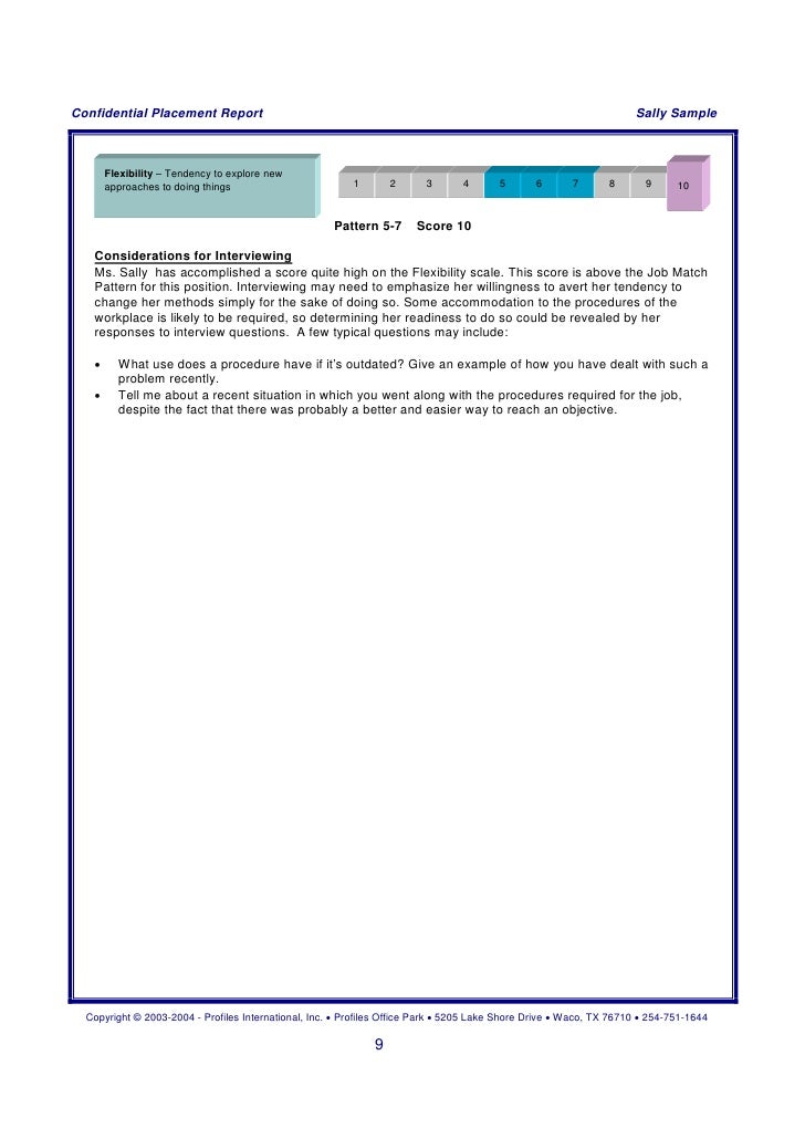 Sample Report Placement Report (Pcsp)