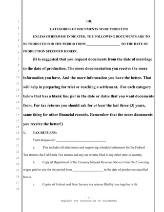 Sample California request for documents for divorce | DOC