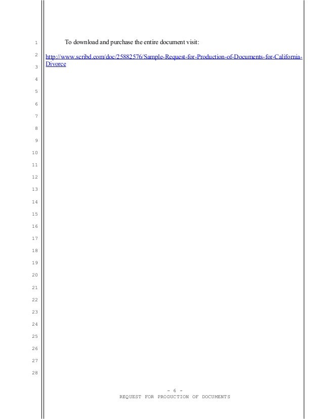 Sle California Request For Documents For Divorce Request For Production Of Documents California Template