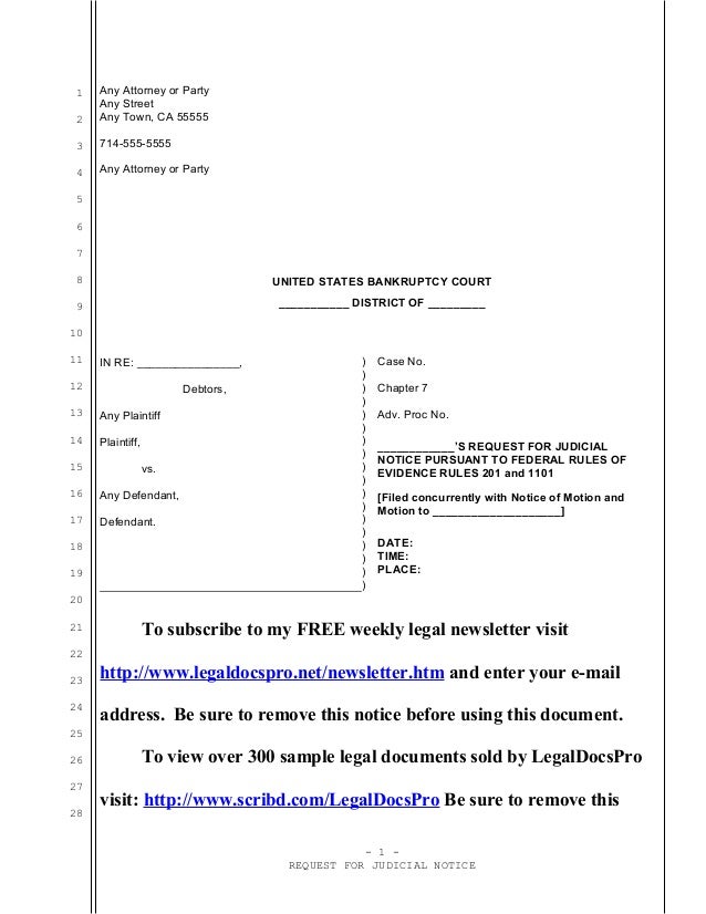 Sample Request For Judicial Notice In United States
