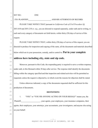 Sample California request for production of documents | PDF