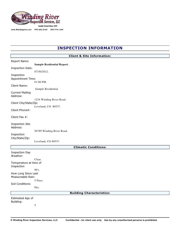 Sample Residential Inspection Report
