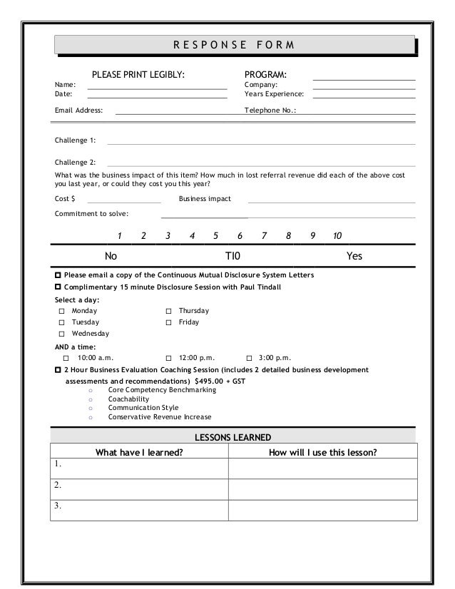 Sample Seminar Response Form