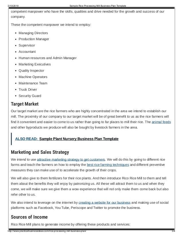 business plan for a rice processing mill