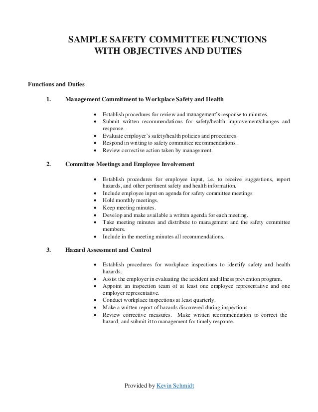 Sample safety committee layout