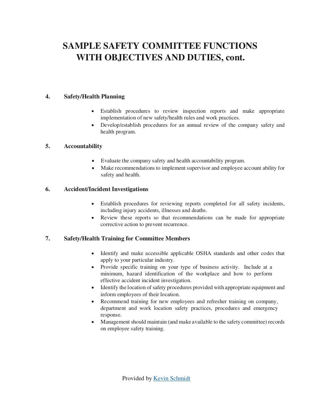 Sample safety committee layout