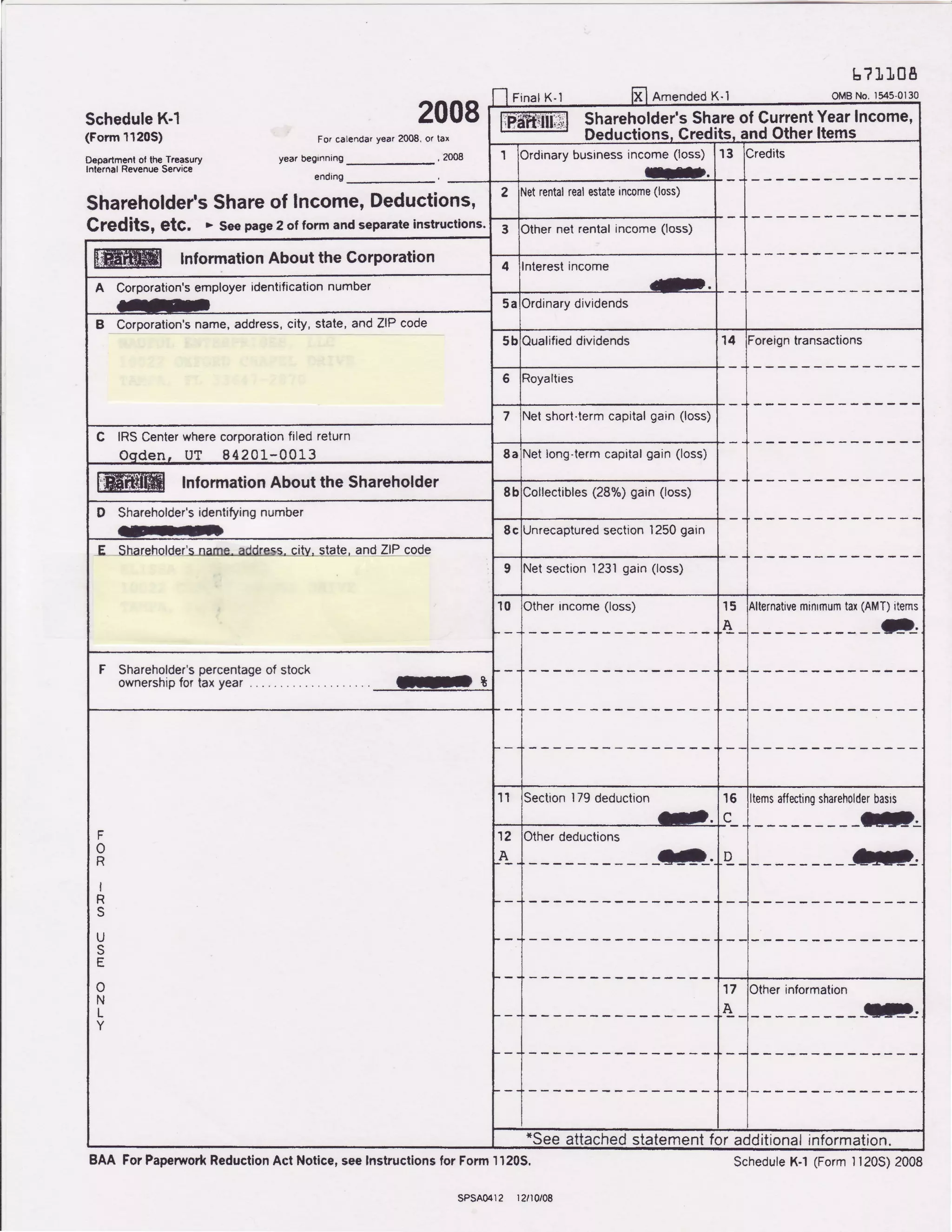 Schedule K Form.pdf Sample schedule k 1 | PDF