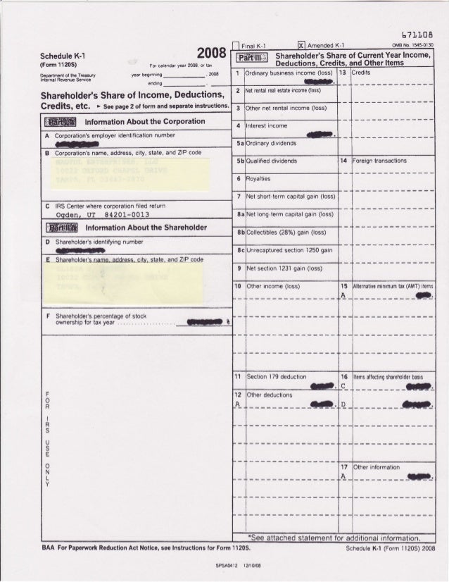 sample schedule k 1