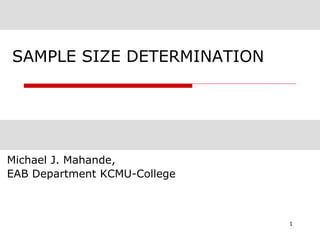 SAMPLE SIZE DETERMINATION
Michael J. Mahande,
EAB Department KCMU-College
1
 