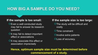 Sample size estimation in health research | PPTX