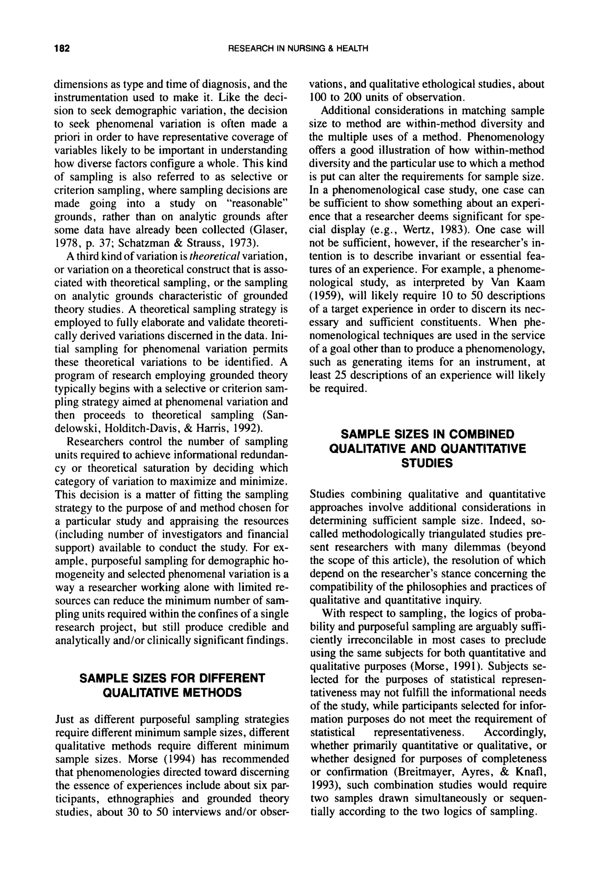 Sample size in qualitative research Margarete Sandelowski | PDF