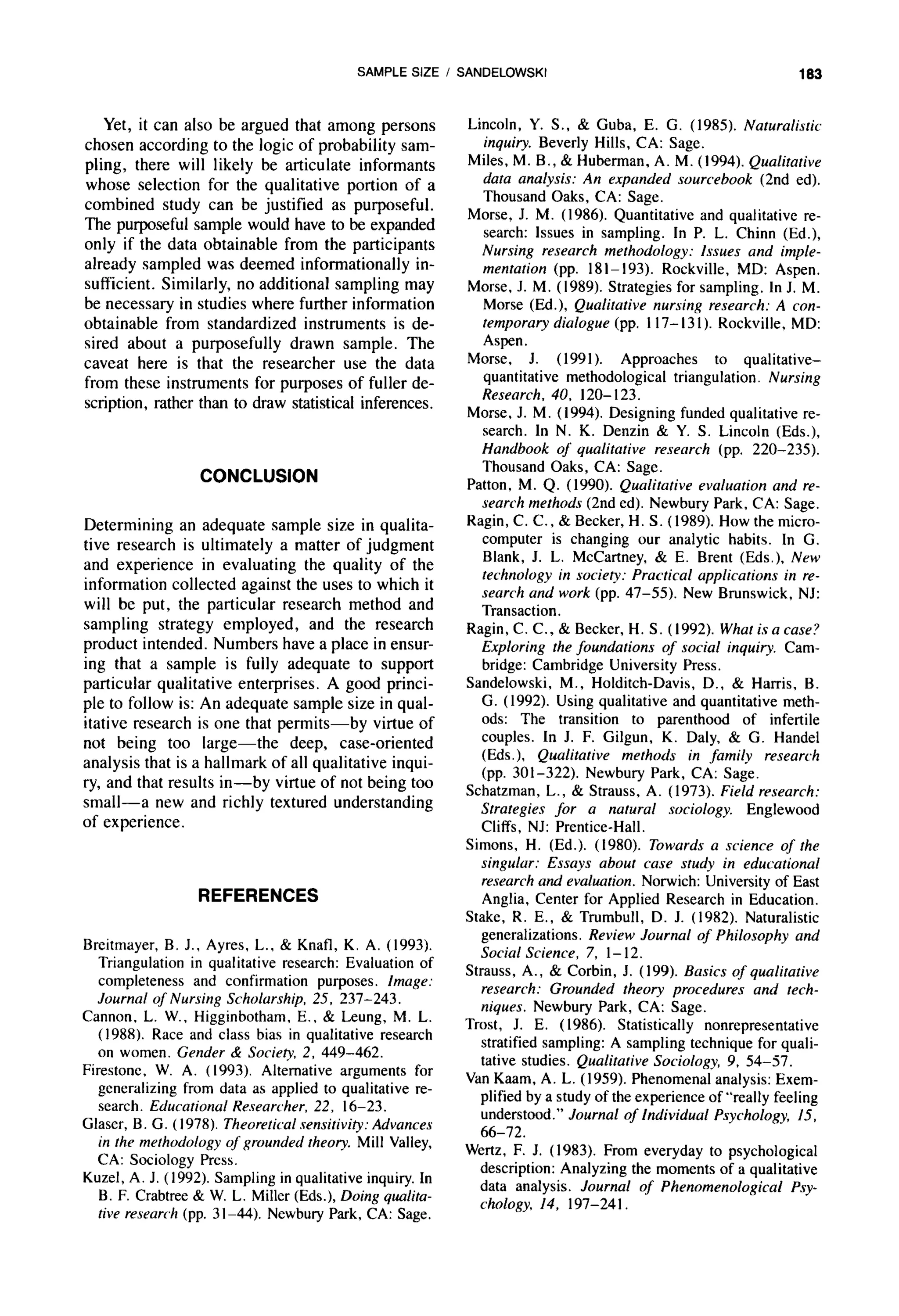 Sample size in qualitative research Margarete Sandelowski | PDF