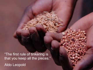 “The first rule of tinkering is
that you keep all the pieces.”
Aldo Leopold
 