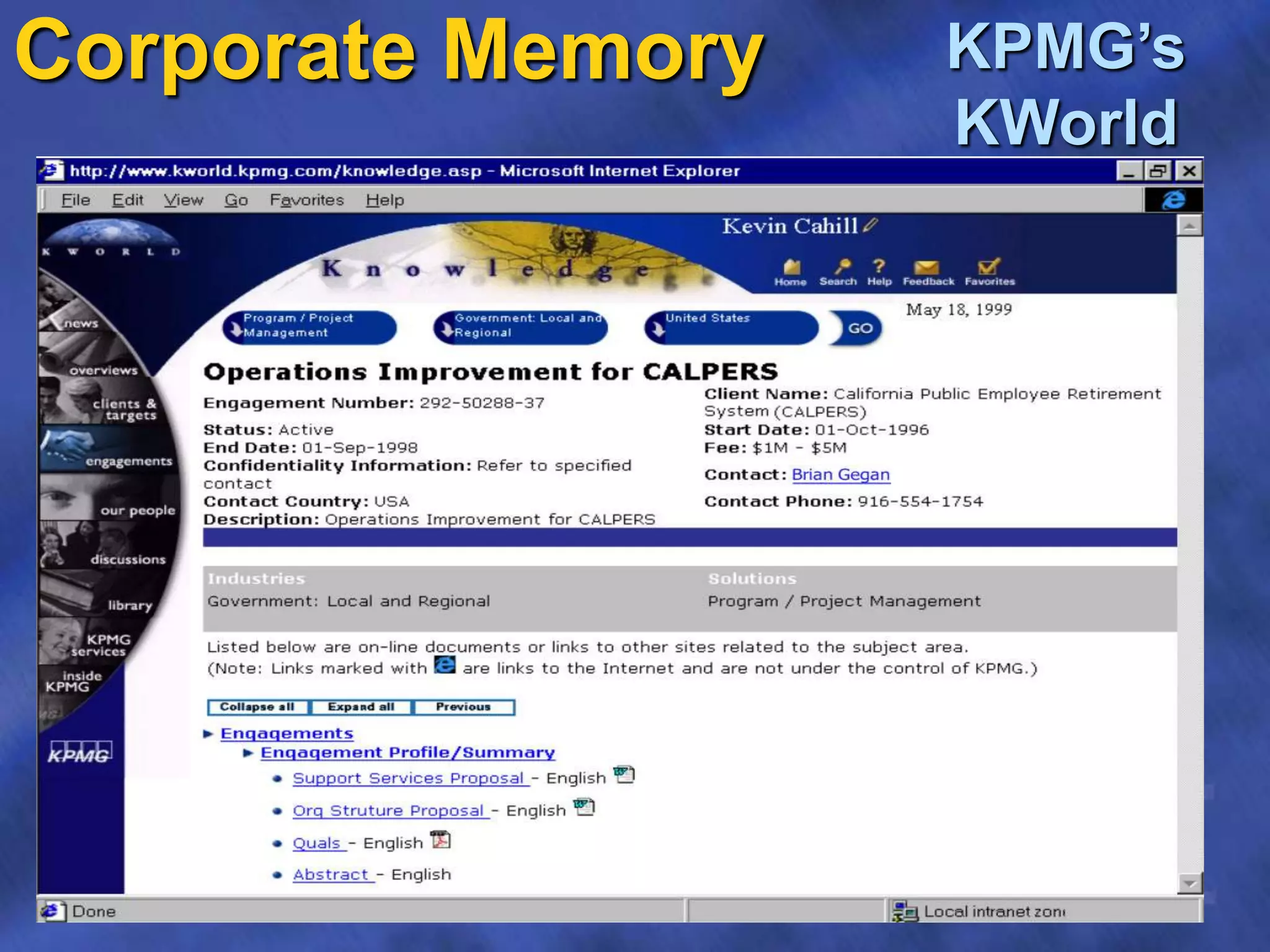Corporate Memory KPMG’s
KWorld
 
