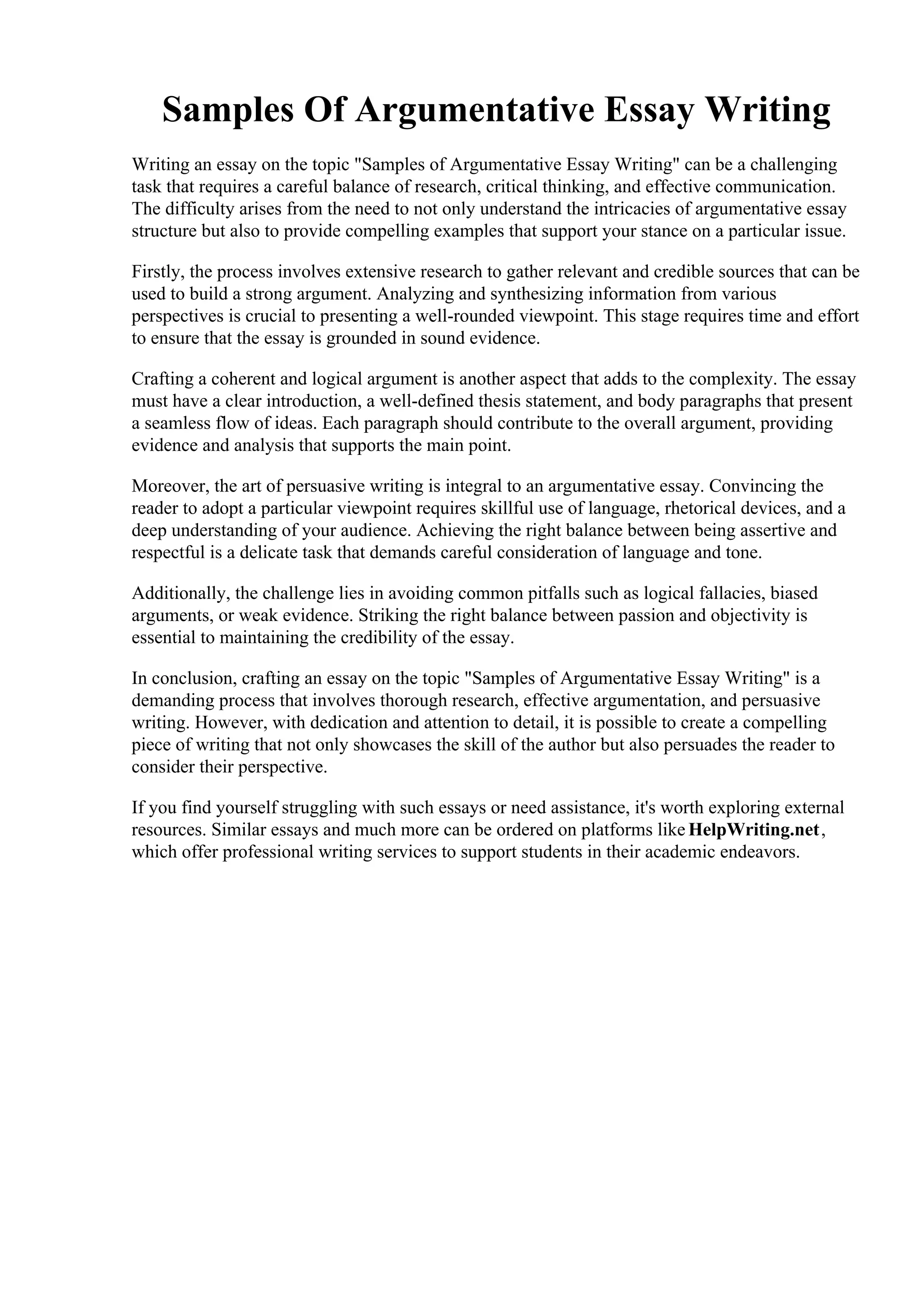Samples Of Argumentative Essay Writing. 004 Essay Example Ideas For ...