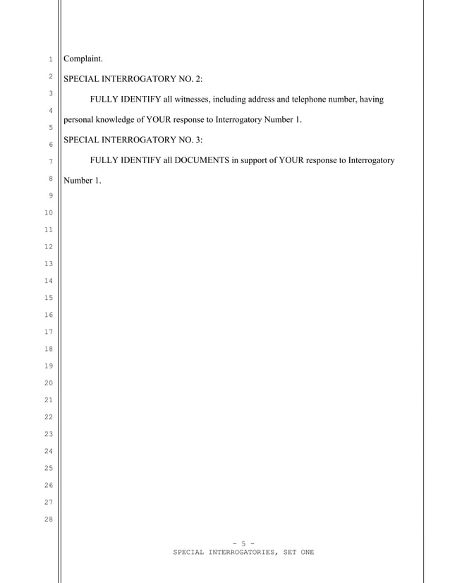 Sample special interrogatories for california