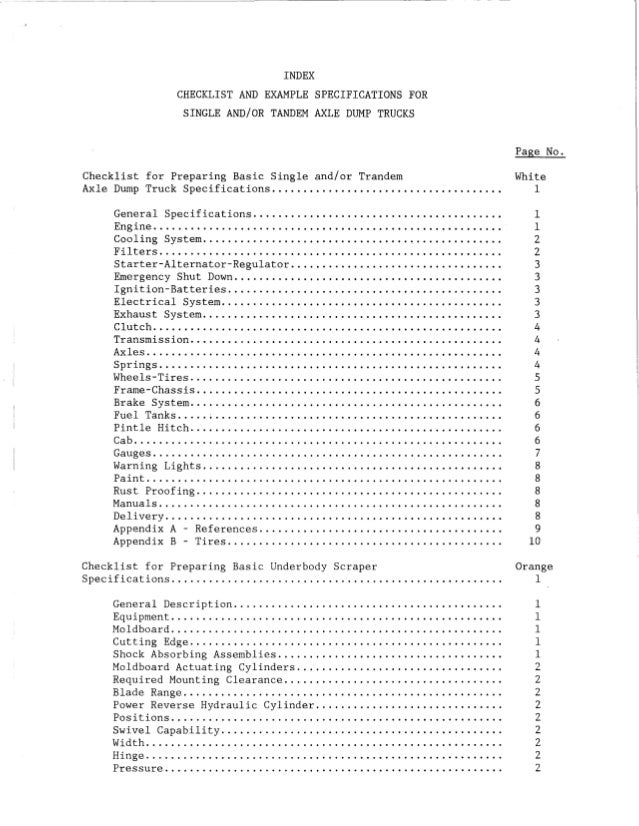 Mine Dump truck sample specification