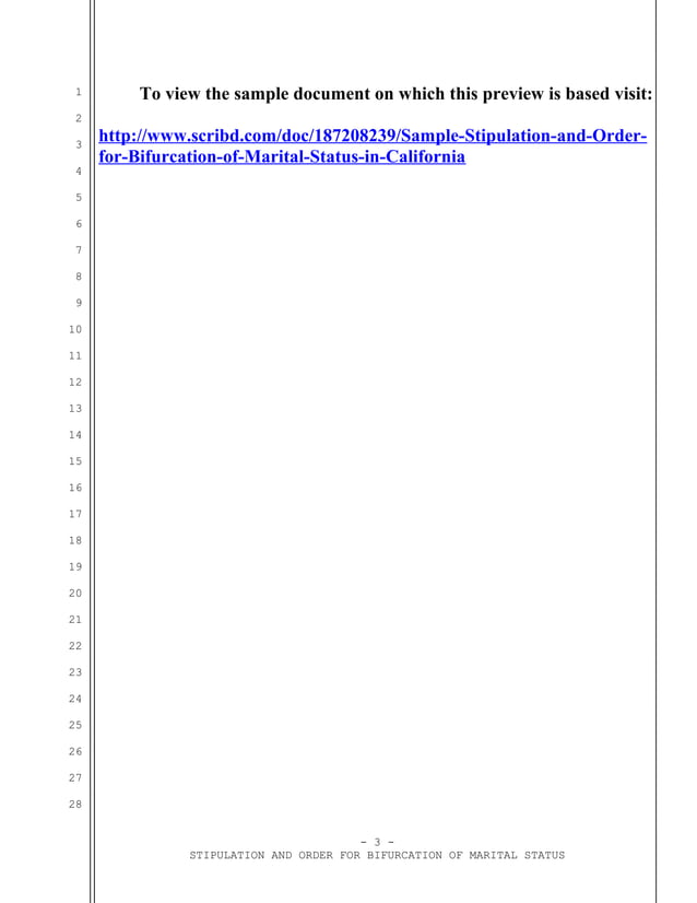 Sample stipulation and order for bifurcation of marital status in