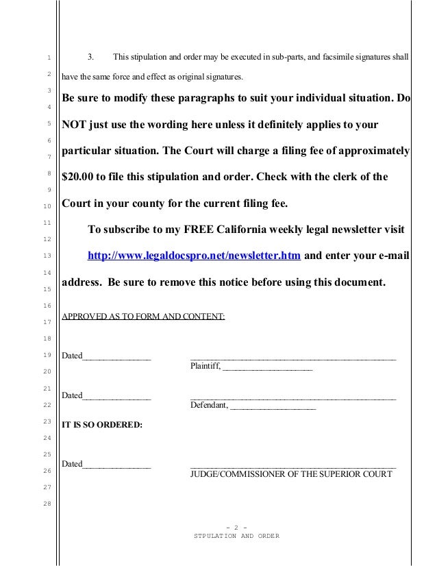 sle stipulation and order for california sle stipulation and order for california
