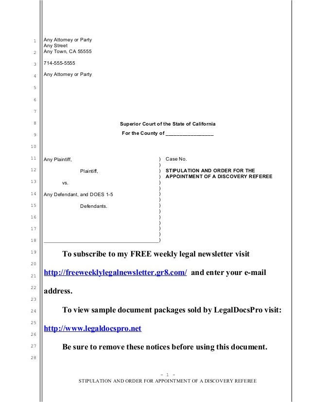 Sample stipulation and order to appoint discovery referee in Californ…