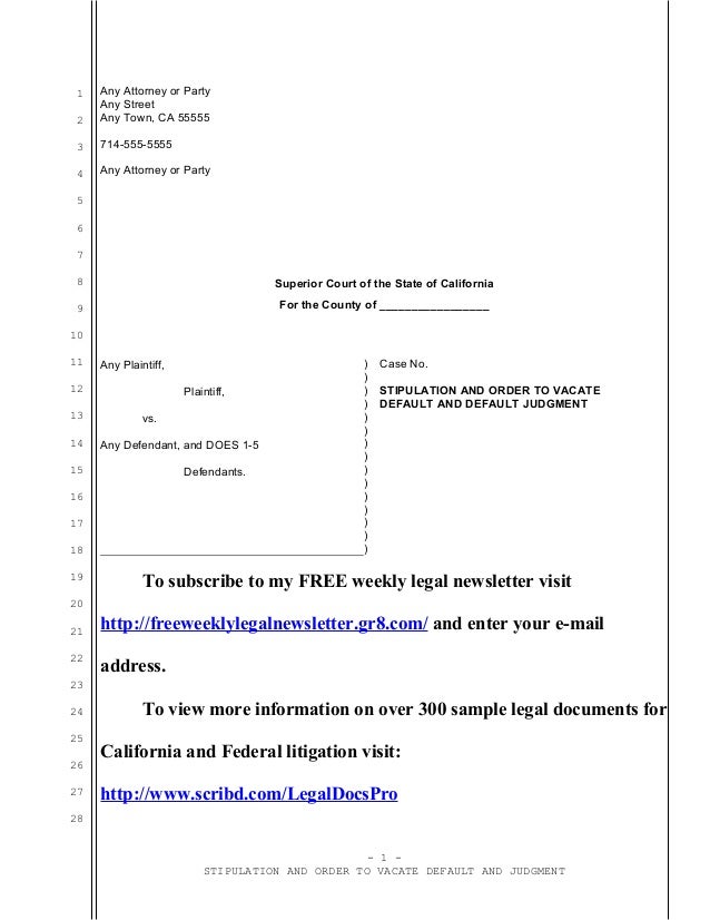 Sample stipulation and order to vacate judgment in California