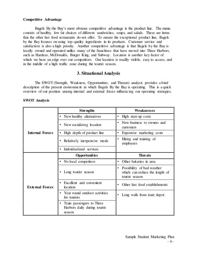 Sample Student Marketing plan bagels b