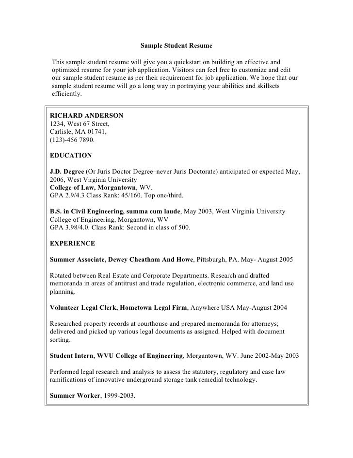 Sample student resume