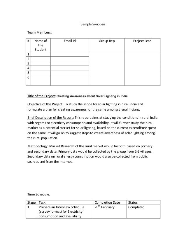 Sample synopsis
