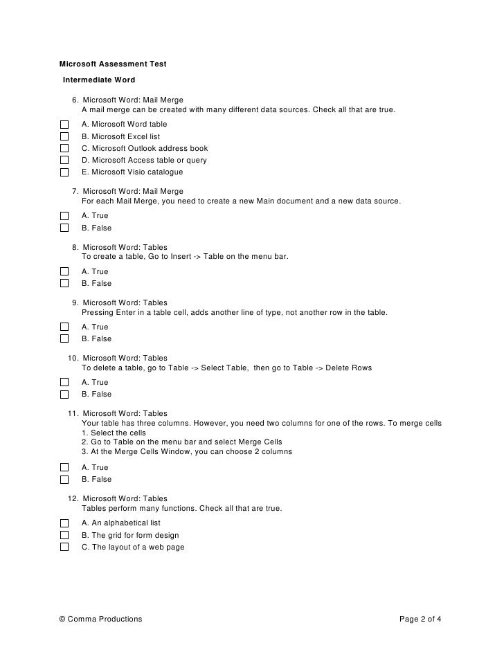 sample test word intermediate mulitple choice word assessment test