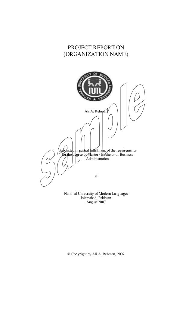 numl management science dept sample title page sample of a title page