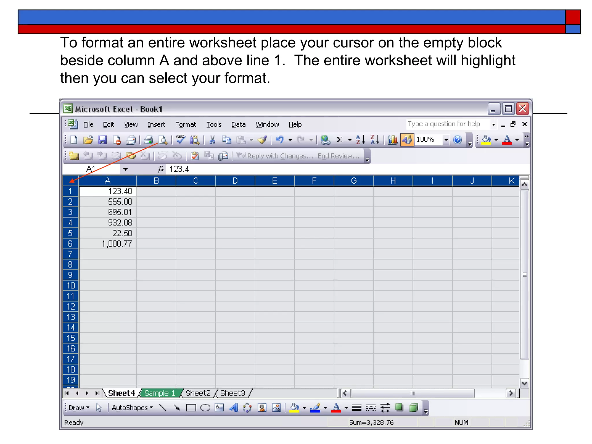 Sample training ppt excel basics ppt