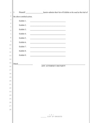 Sample trial exhibit list for California DOC