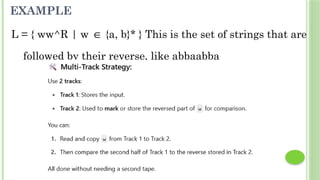 EXAMPLE
L = { ww^R | w {a, b}* } This is the set of strings that are
∈
followed by their reverse, like abbaabba
 