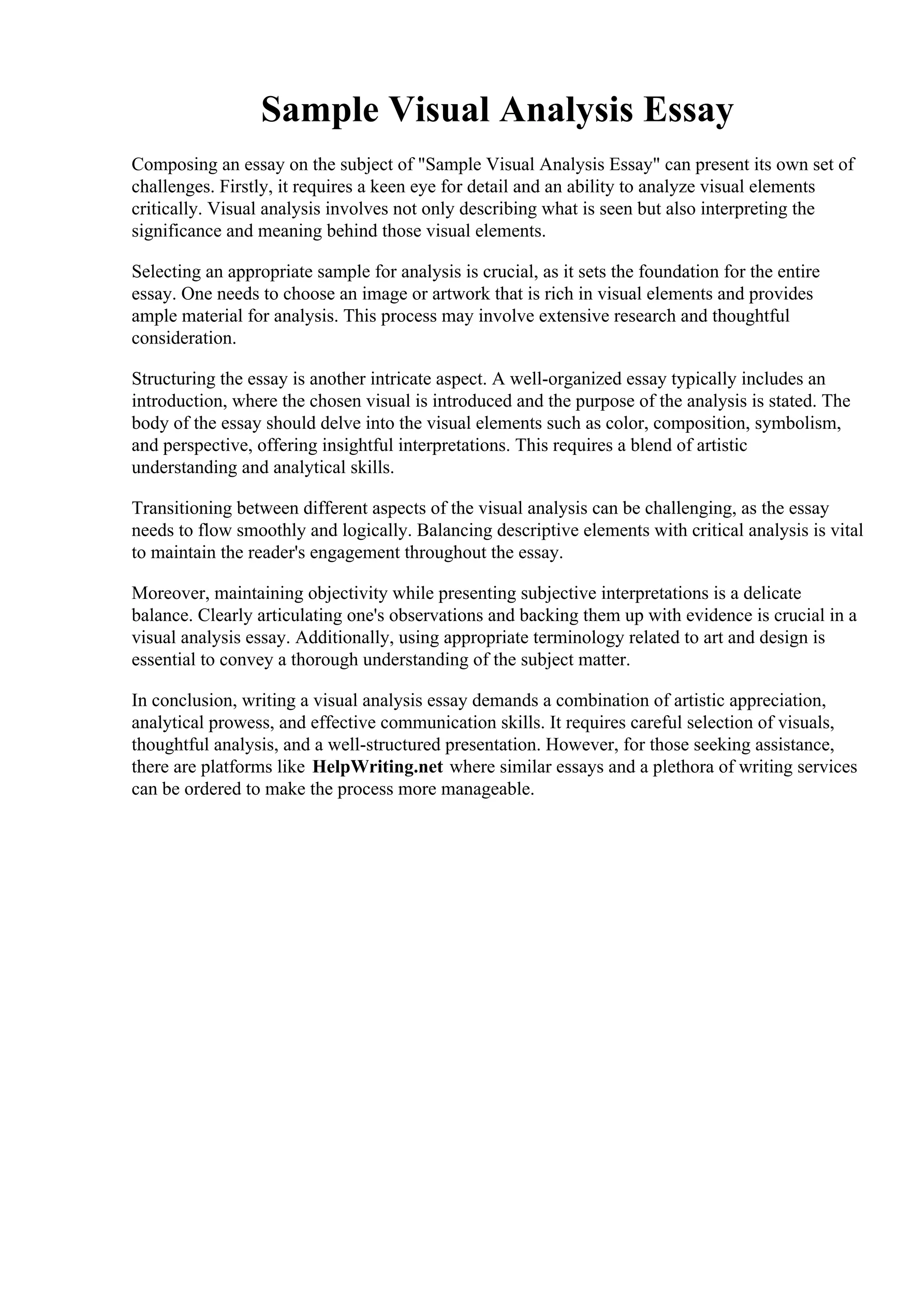 Sample Visual Analysis Essay. How to write a visual analysis. How To ...