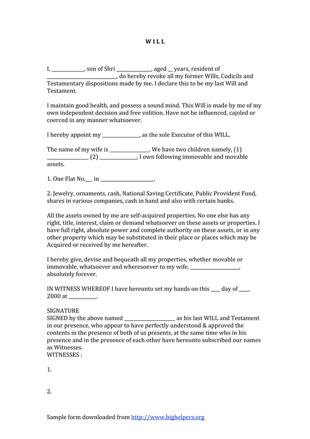 Last Will and Testament Document Template | PDF