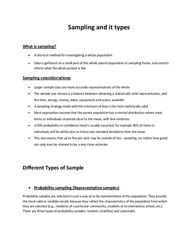 Sampling and types of sampling