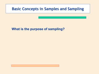 Basic Concepts in Samples and Sampling

What is the purpose of sampling?

 