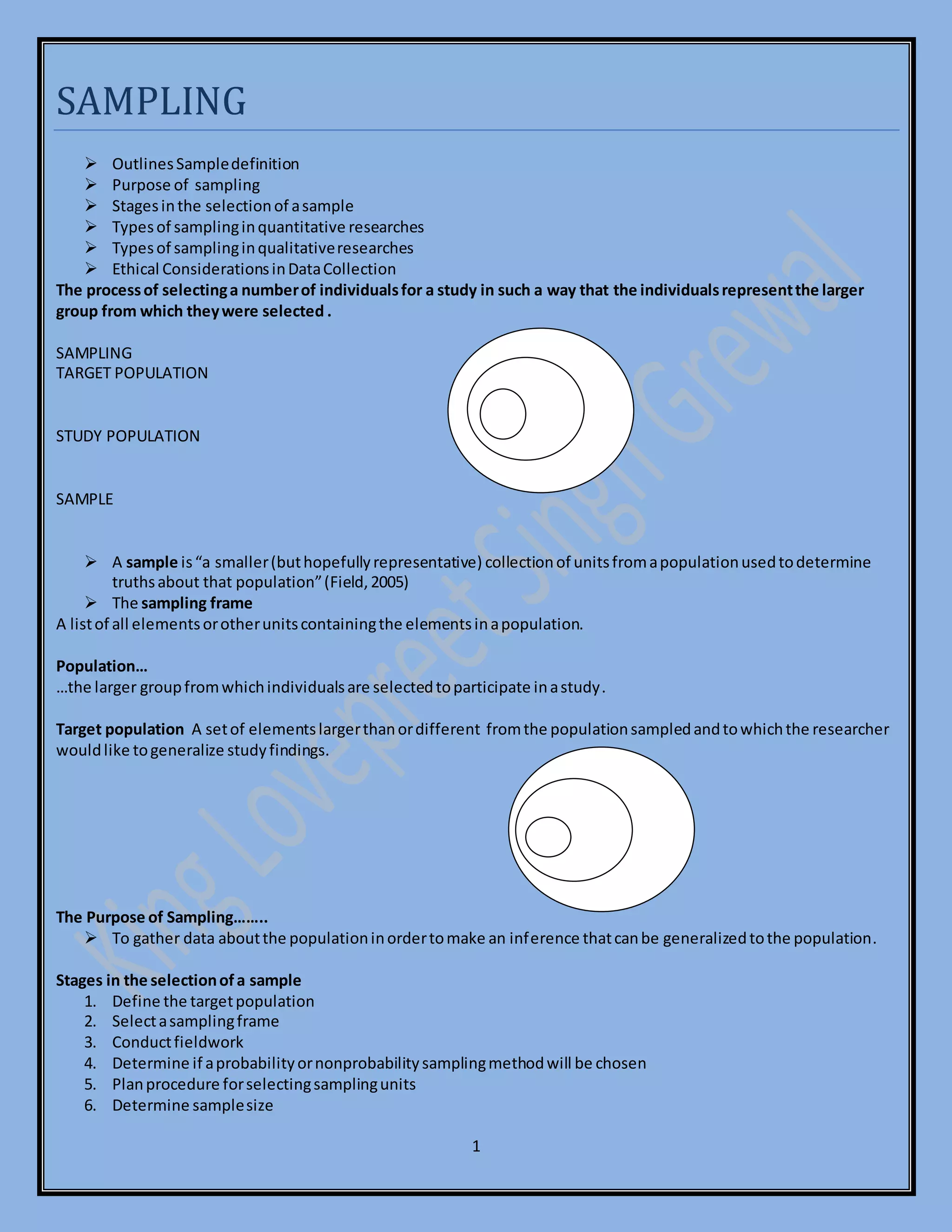 Sampling ,types ,advantages and disadvantages of the sampling | DOCX