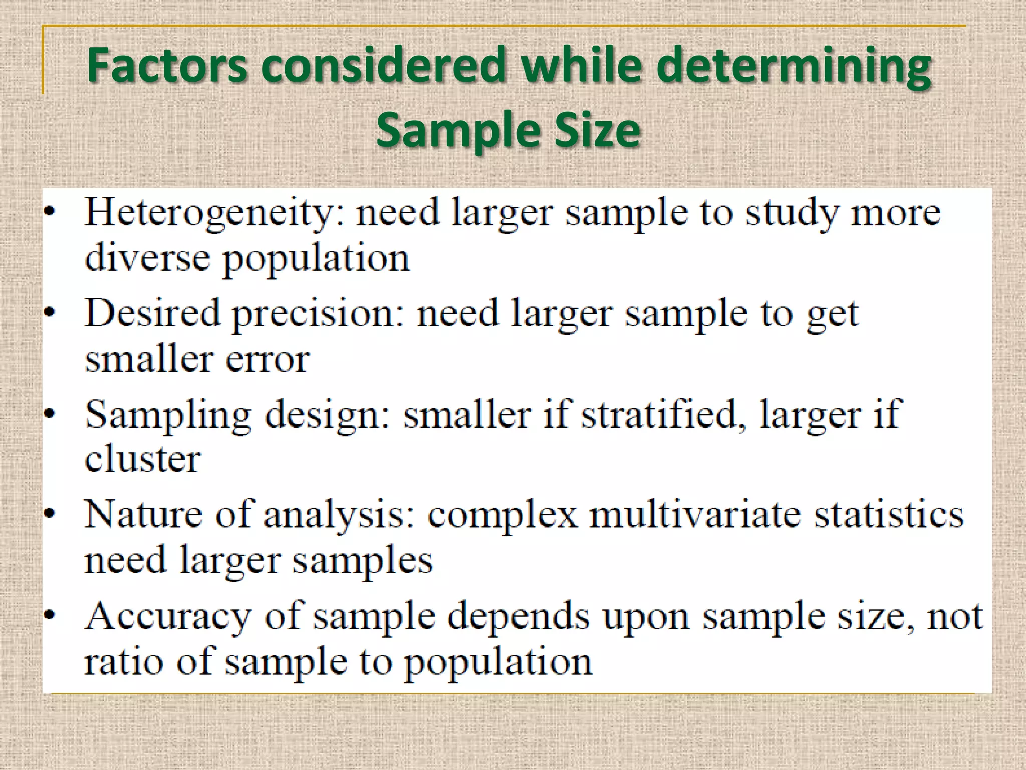 Factors considered while determining
Sample Size

 
