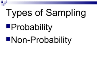 Types of Sampling
Probability
Non-Probability
 