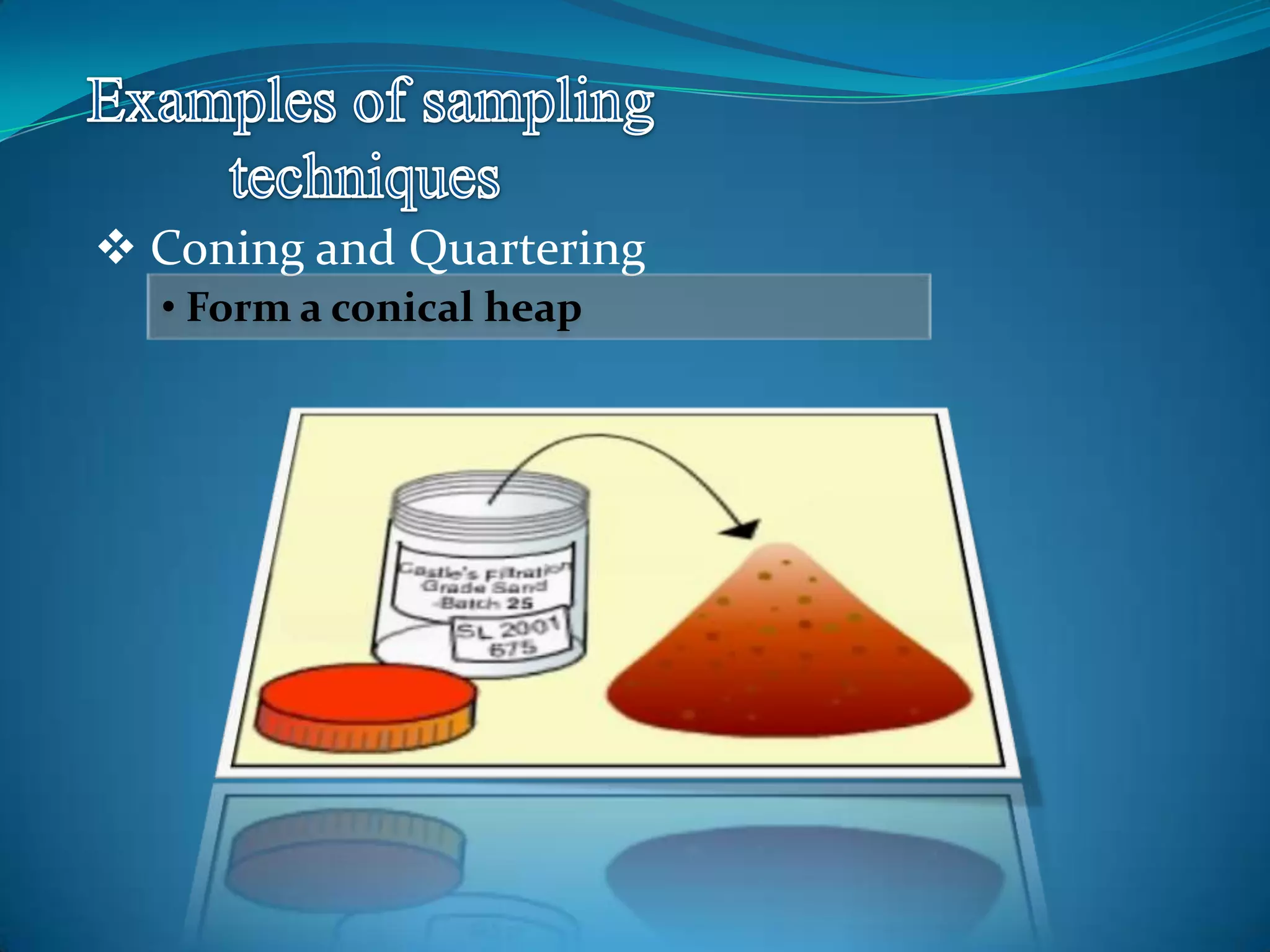  Coning and Quartering
• Form a conical heap
 
