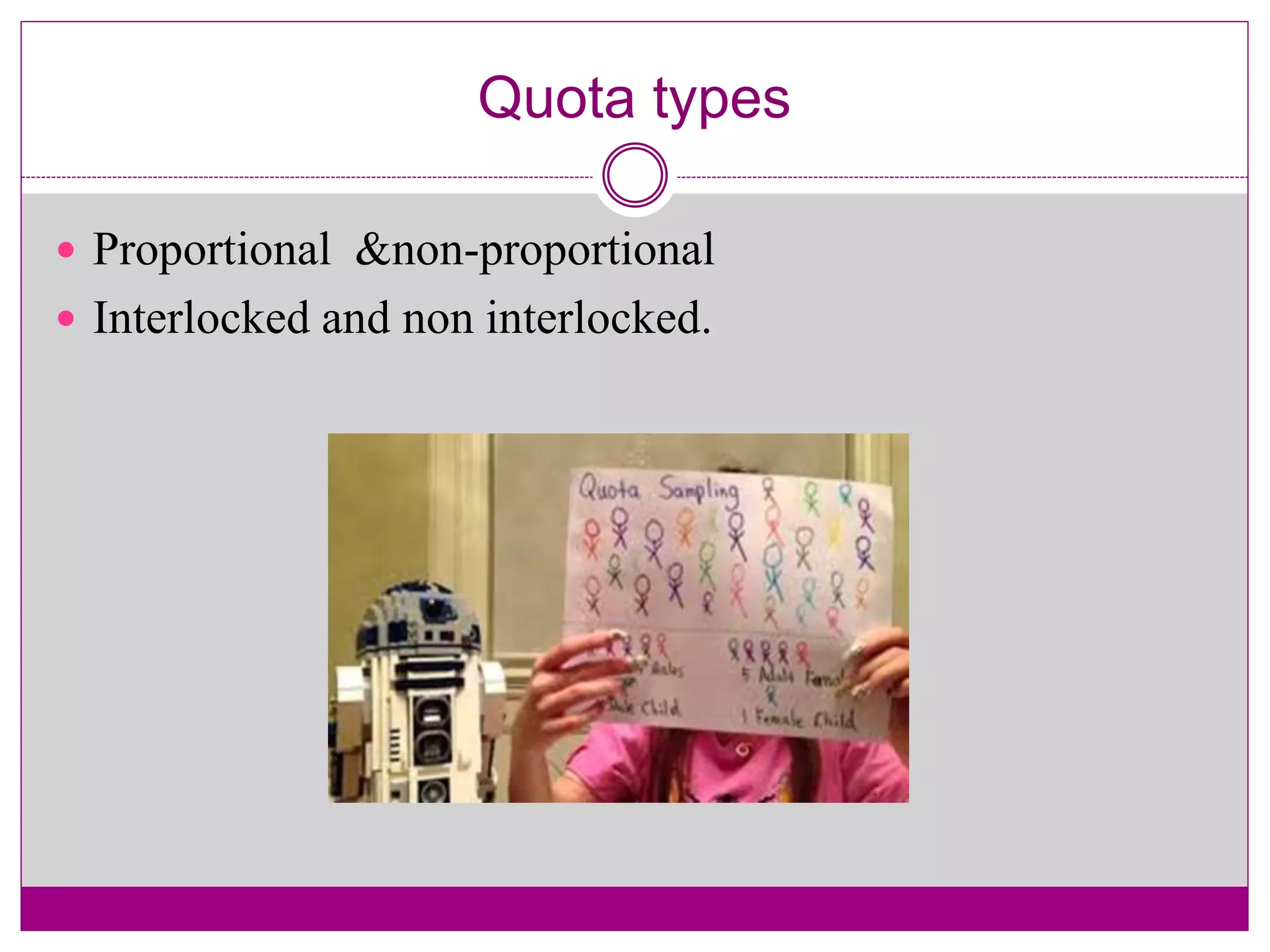 Quota types
 Proportional &non-proportional
 Interlocked and non interlocked.
 