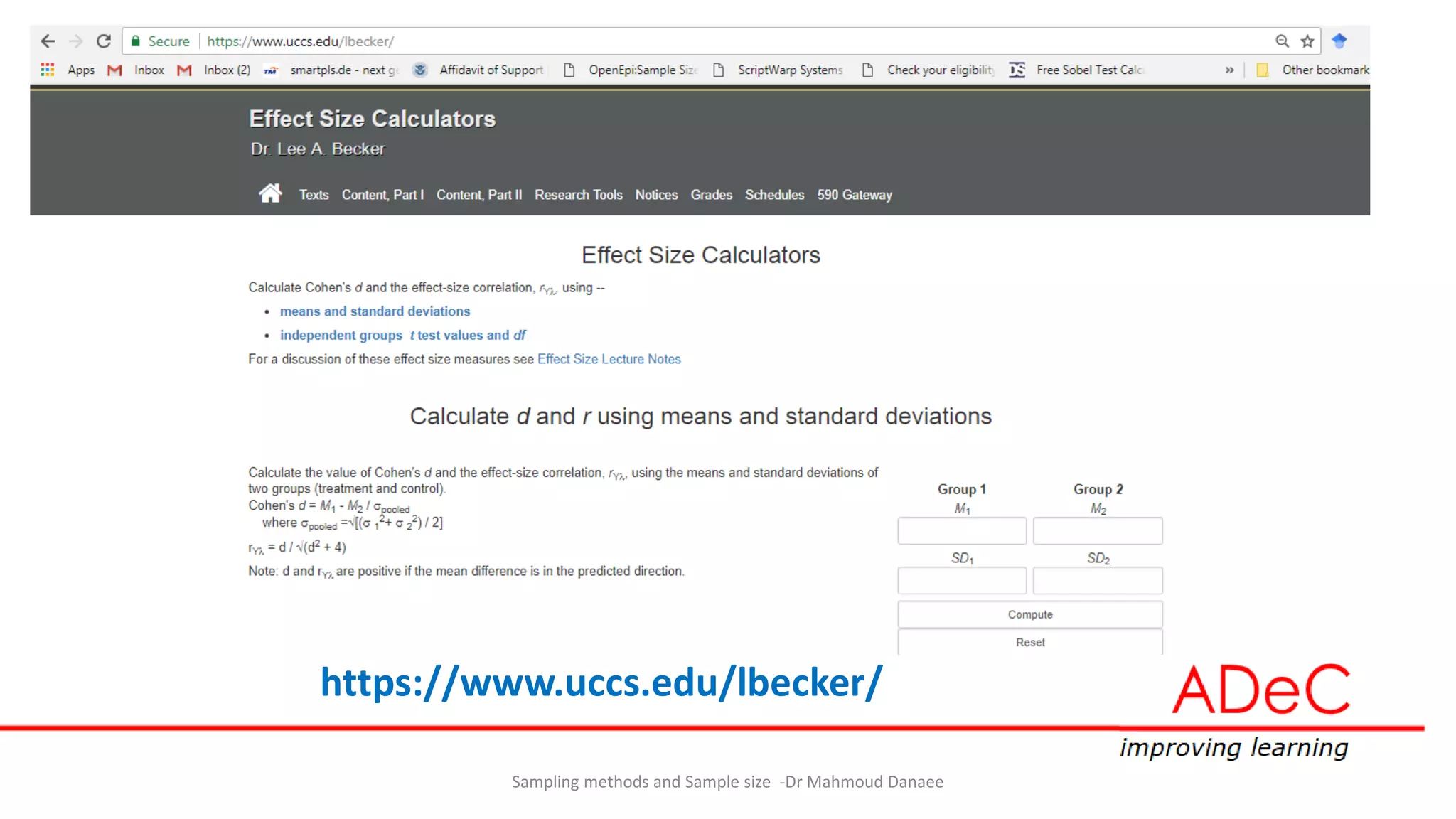 Sampling methods and Sample size -Dr Mahmoud Danaee
https://www.uccs.edu/lbecker/
 