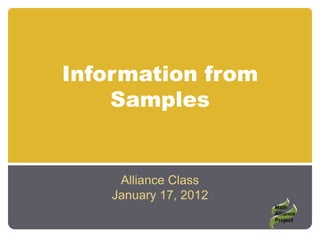 Information from
Samples
Alliance Class
January 17, 2012
Math
Alliance
Project
 