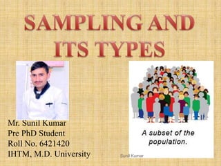 Mr. Sunil Kumar
Pre PhD Student
Roll No. 6421420
IHTM, M.D. University Sunil Kumar
 