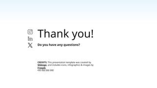 CREDITS: This presentation template was created by
Slidesgo, and includes icons, infographics & images by
Freepik
Thank you!
Do you have any questions?
+00 000 000 000
 