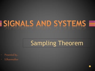 • Presented by.,
• S.Shanmathee
Sampling Theorem
 