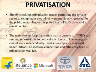 Aggressive Privatization Economic reforms in India | PPTX