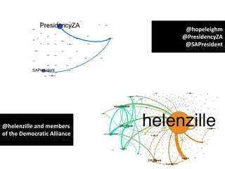 @hopeleighm
                             @PresidencyZA
                              @SAPresident




@helenzille and members
of the Democratic Alliance
 